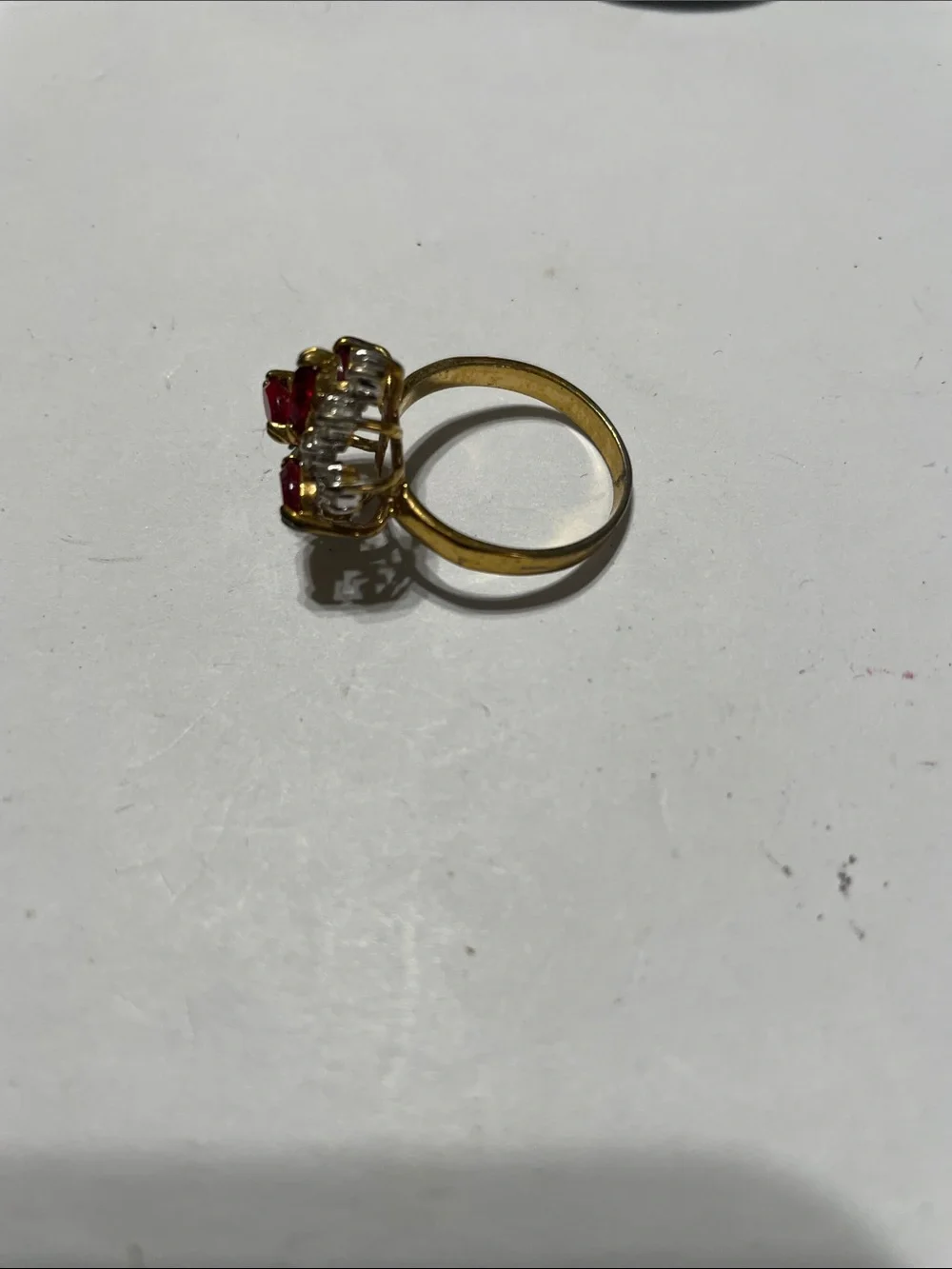 Ring-Gold-Tone Red and Clear Crystal Floral Cocktail Ring